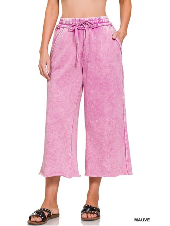 Zenana Outfitters Pants - 259 ❤️Zenana mauve cropped ACID FLEECE PALAZZO SWEATPANTS
POCKETS